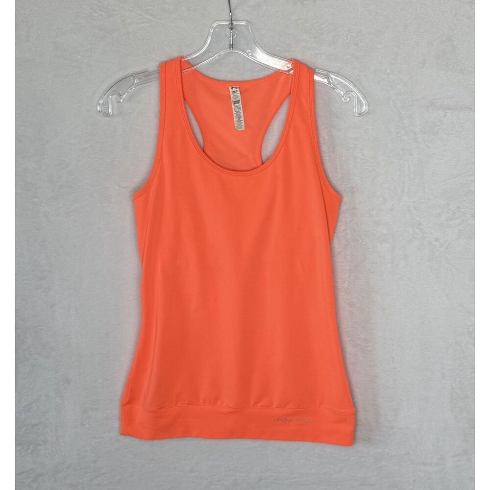 Under Armour Women's S Racerback Tank Top Neon Orange Heat Gear Built in Bra